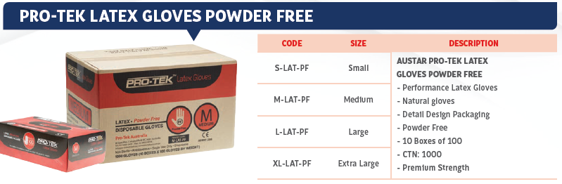 Latex Gloves Powder Free Pro-Tek Carton Sizes